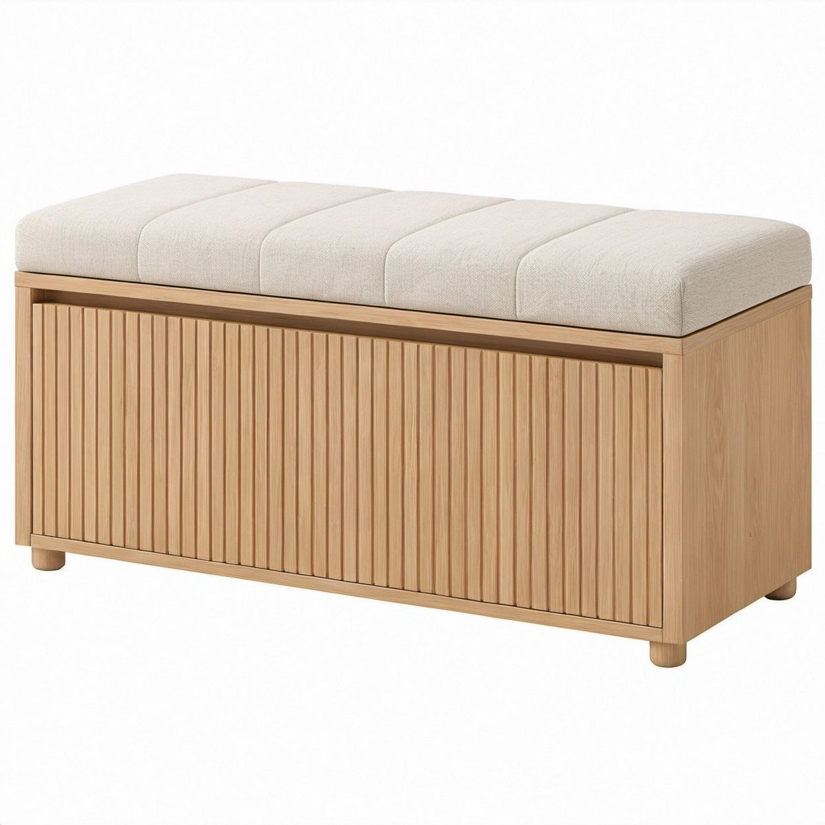 Flurbank mit Stauraum, Eichenfurnier und Sitzpolstern, Naturholz/Beige, 120 x 40 x 50 cm