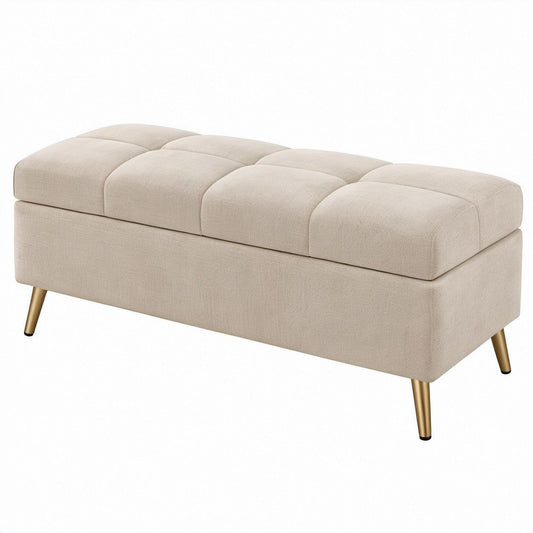 Gepolsterte Flurbank in Beige mit goldfarbenen Stahlfüßen, 120 x 40 x 48 cm