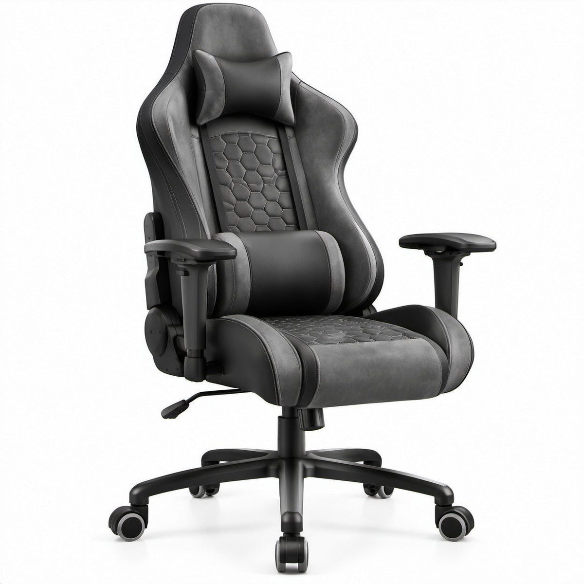 Gamingstuhl in Rennsitzform Schwarz/Grau aus PU-Kunstleder und Mikrofaser, 122–130 x 70 x 70 cm