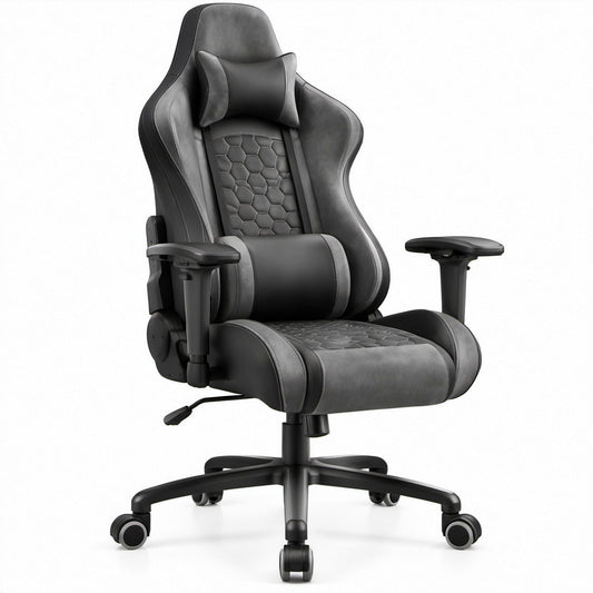 Gamingstuhl in Rennsitzform Schwarz/Grau aus PU-Kunstleder und Mikrofaser, 122–130 x 70 x 70 cm