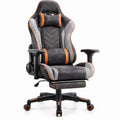 Gamingstuhl in Rennsitzform mit Fußstütze, Schwarz/Grau/Orange, 70 x 70 x 124–134 cm