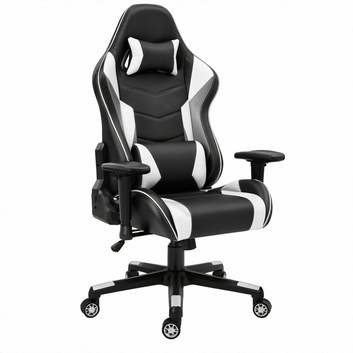 Ergonomischer Gamingstuhl aus PU-Kunstleder, Schwarz/Weiß, 70 x 70 x 124–134 cm