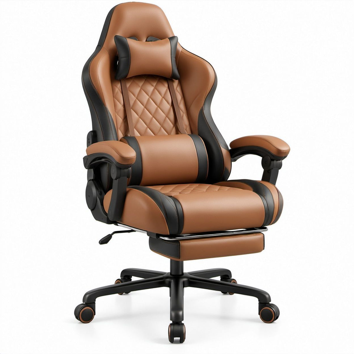 Gamingstuhl mit Fußstütze aus PU-Kunstleder, Braun/Schwarz, 70 x 70 x 125–135 cm