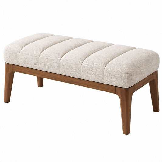 Gepolsterte Flurbank in Creme und Walnussbraun, 120 x 45 x 48 cm