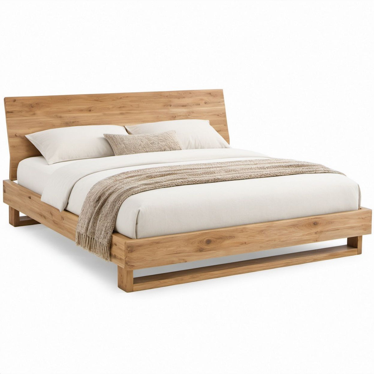 Doppelbett aus Kiefer-Massivholz Natur, 180 x 200 cm, mit Kopfteil