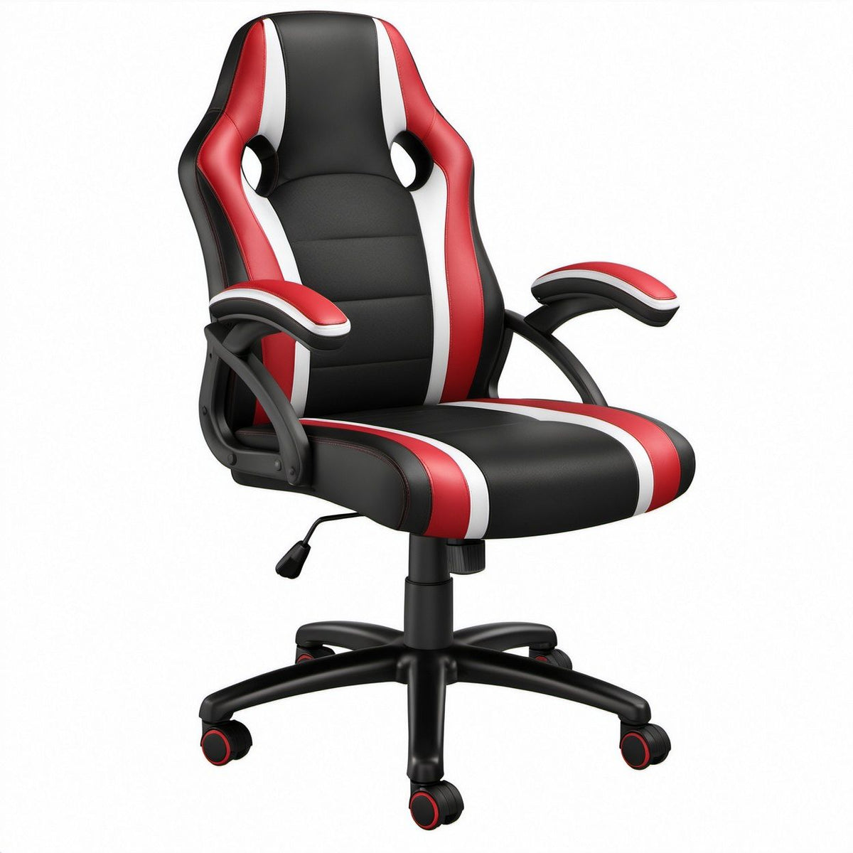 Gamingstuhl Bürostuhl Schwarz/Rot/Weiß mit PU-Bezug, 65 x 65 x 111–121 cm