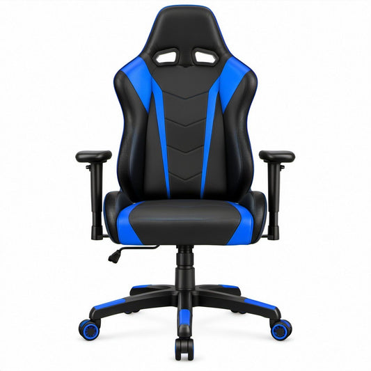 Ergonomischer Gamingstuhl aus PU-Kunstleder in Schwarz/Blau, 66 x 66 x 120–130 cm