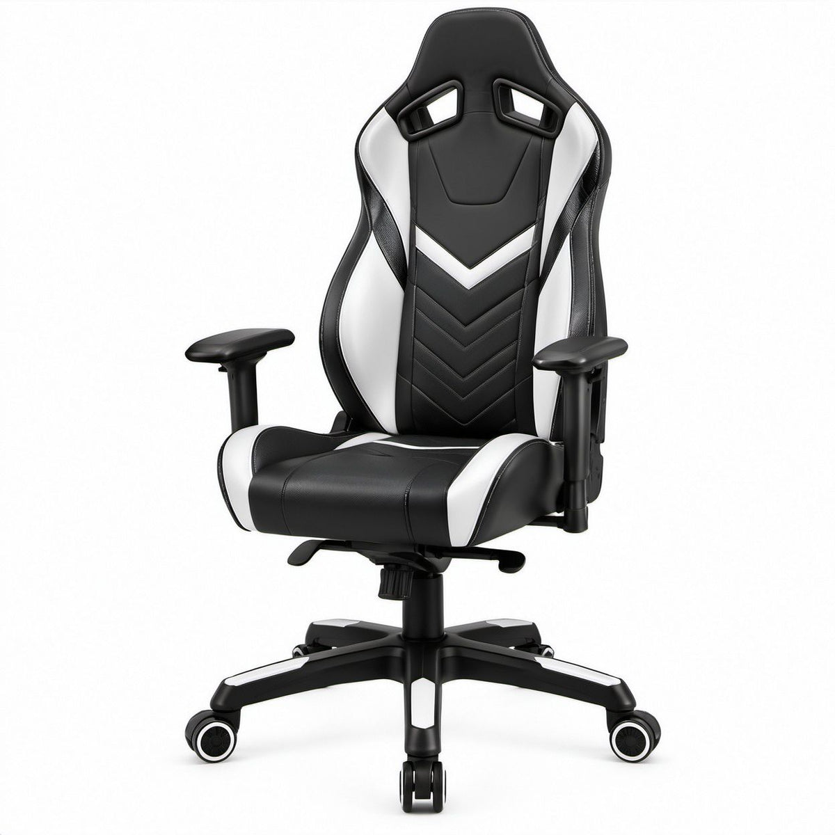 Höhenverstellbarer Gaming-Drehstuhl aus PU-Kunstleder Schwarz/Weiß, 67 x 70 x 122–132 cm