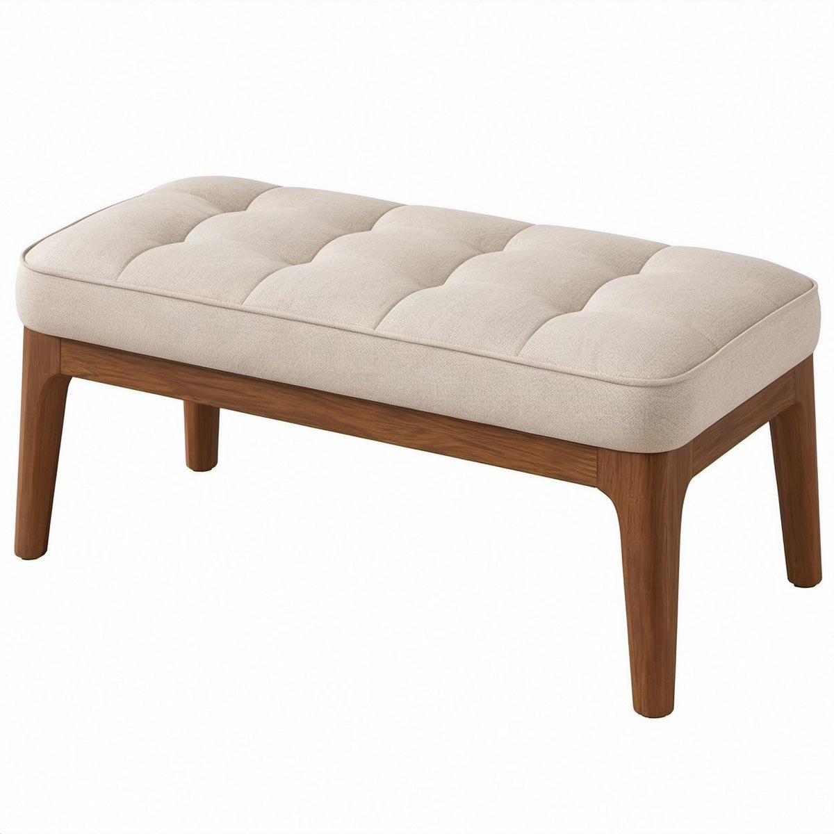 Rechteckige Flurbank aus massivem Walnussholz mit beigem Polyesterbezug, 110 x 45 x 46 cm